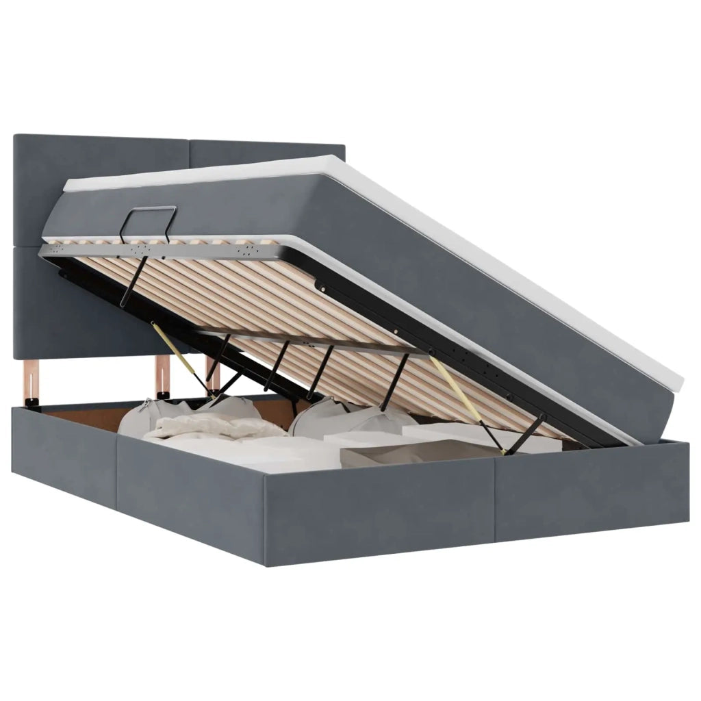 Letto con contenitore e LED Grigio scuro 140 x 190 cm Velluto