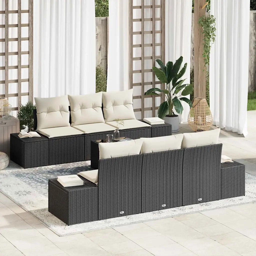 Set Divano da Giardino 8 pcs Nero e Crema polyrattan
