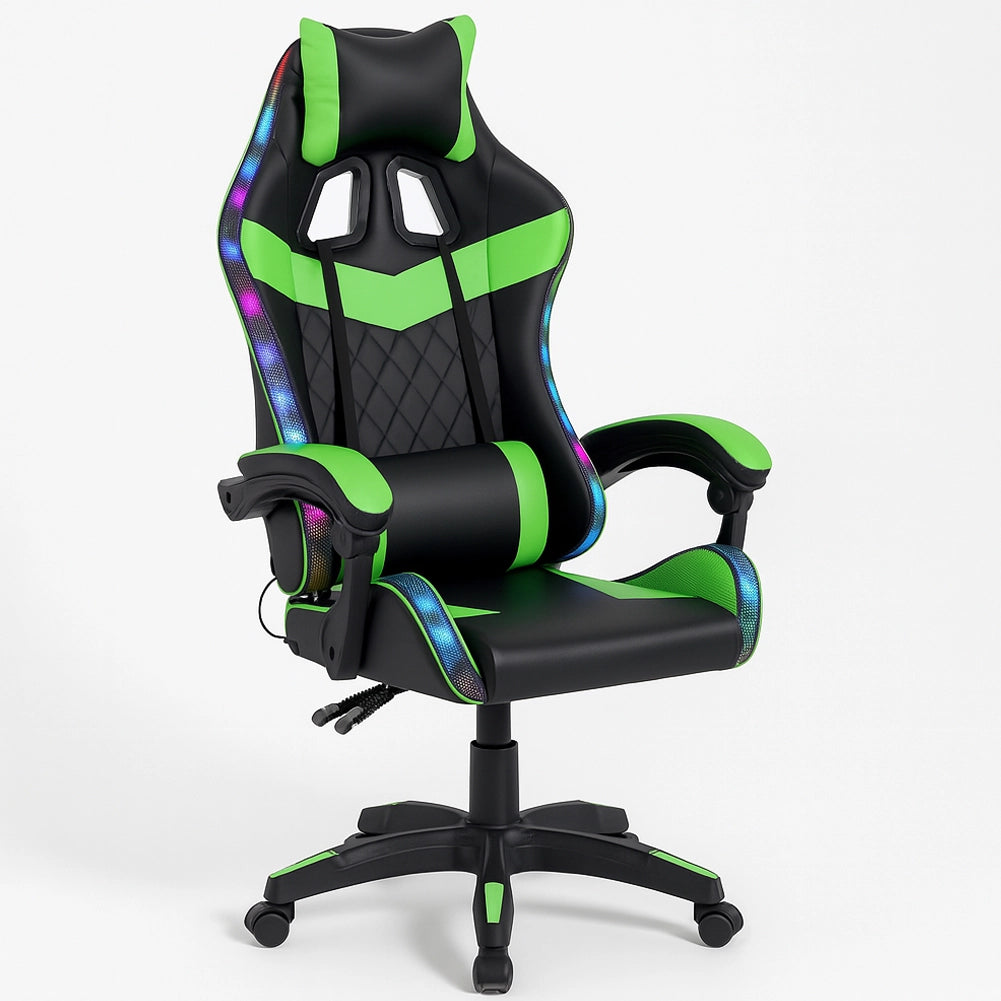 Sedia Gaming da Scrivania Verde e Nera con Led RGB Altezza Regolabile 106-116cm