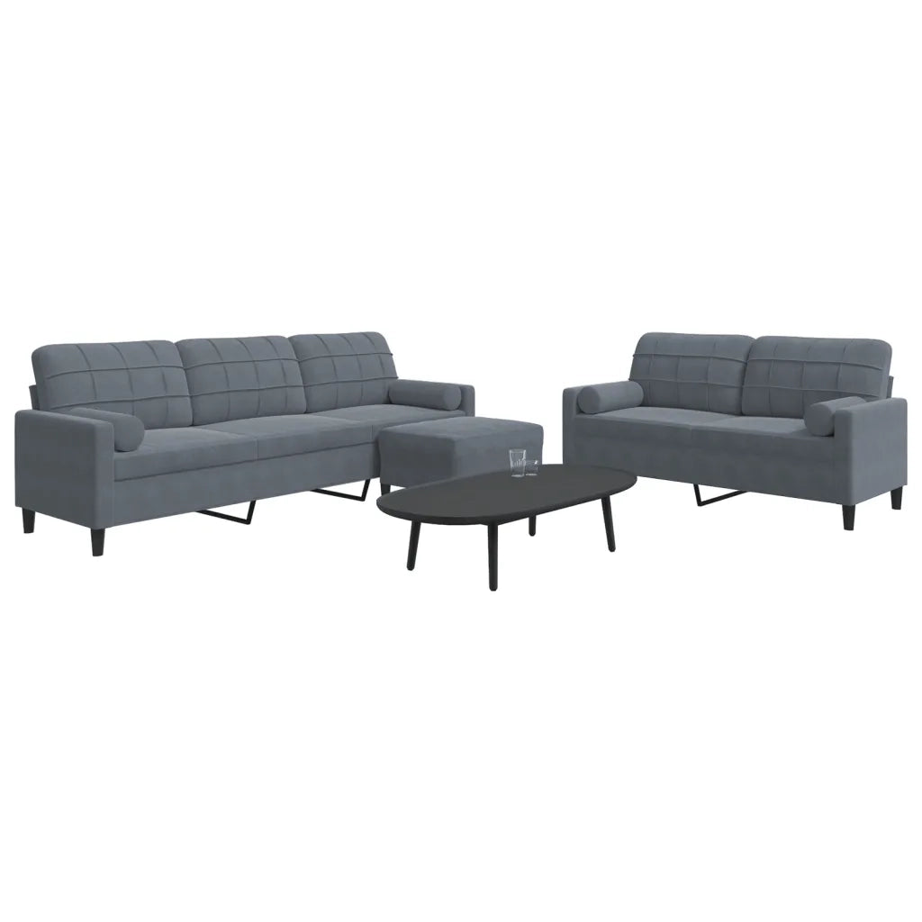 Set di Divani 3 pz con Cuscini e Rinforzi Grigio Scuro Velluto 3278502