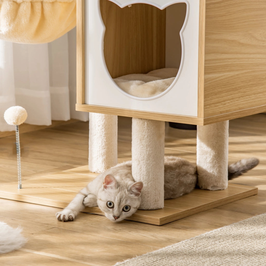 Albero tiragraffi per gatti con amaca e cuscini ¨C Minimal ¨C 126 cm naturale beige