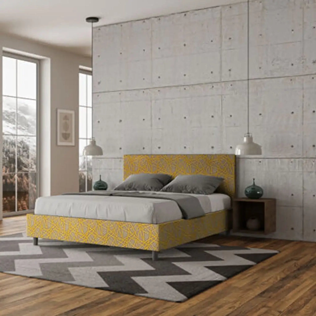 Letto matrimoniale con rete imbottito 160x200 tessuto Era 6 giallo Adele