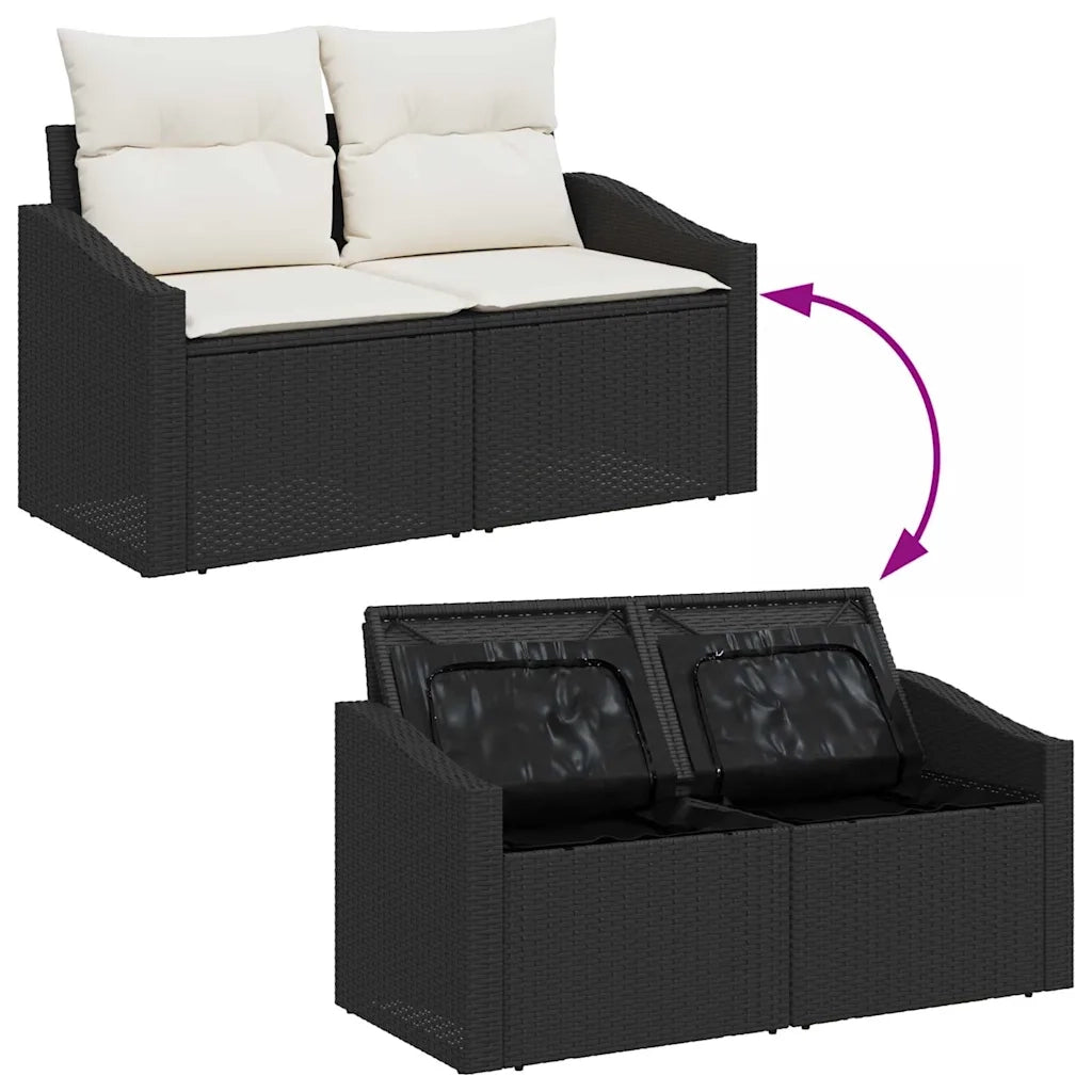 Set Divano da Giardino 5 pcs Nero e Crema polyrattan 3356493