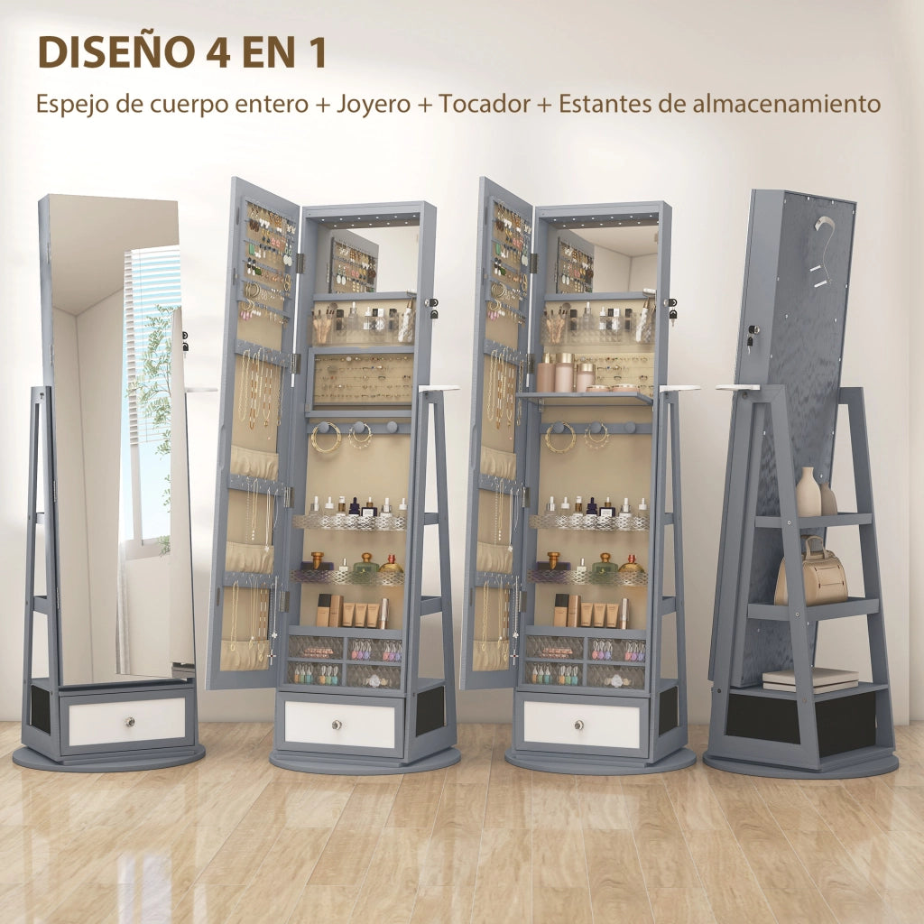 Armadio Gioielli con Specchio e Luci LED ¨C Minimal ¨C Grigio Chiaro 60x40x180