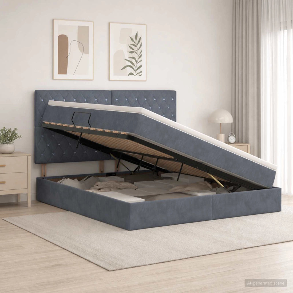 Letto con contenitore e materasso Grigio Scuro 140 x 190 cm 3459628