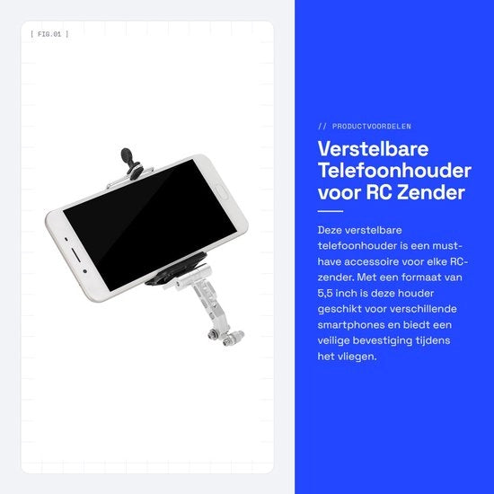Supporto per smartphone adattabile per 5,5 pollici - Supporto per RC Zender - Montaggio a gancio - Adatto per Flysky FS-i6 FS-I6S FS-i6X - Materiale ABS - Volo sicuro - Supporto per smartphone