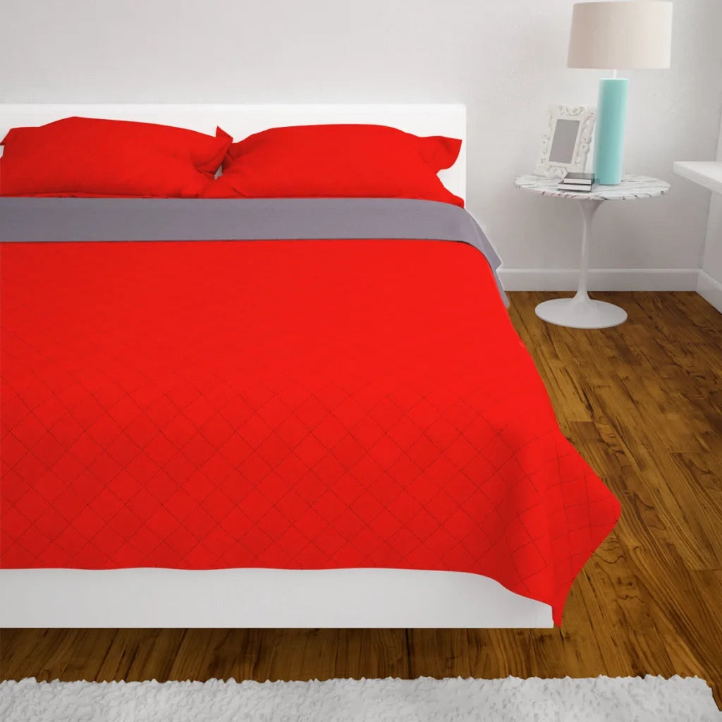 Copriletto Double-Face Trapuntato Rosso e Grigio 170x210 cm 131555