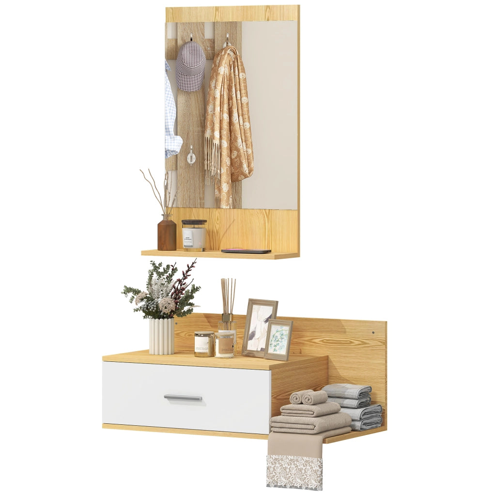 Mobile da Ingresso con Specchio ¨C Xylo ¨C Legno Naturale con Cassetto e 2 Ripiani