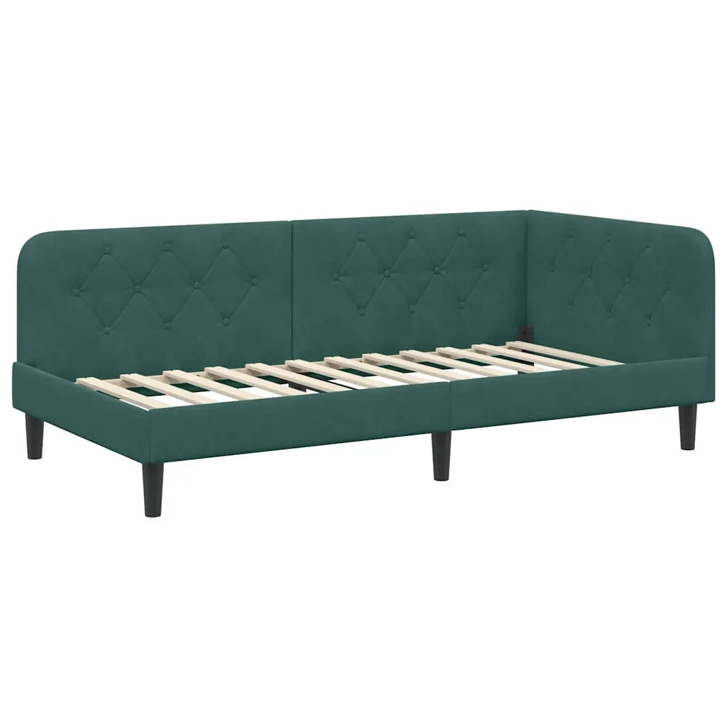 Cornice del letto ad angolo Verde Scuro 90 x 200 cm Velluto