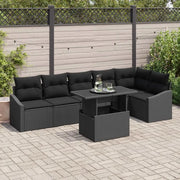 Set Divano da Giardino con cuscino 7 pcs Nero polyrattan
