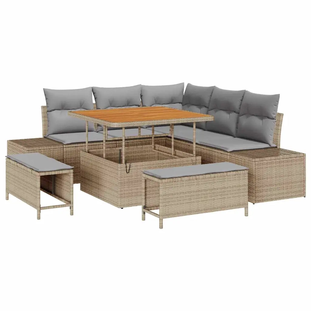 Set Divano da Giardino con cuscino 8 pcs Beige Poly Rattan