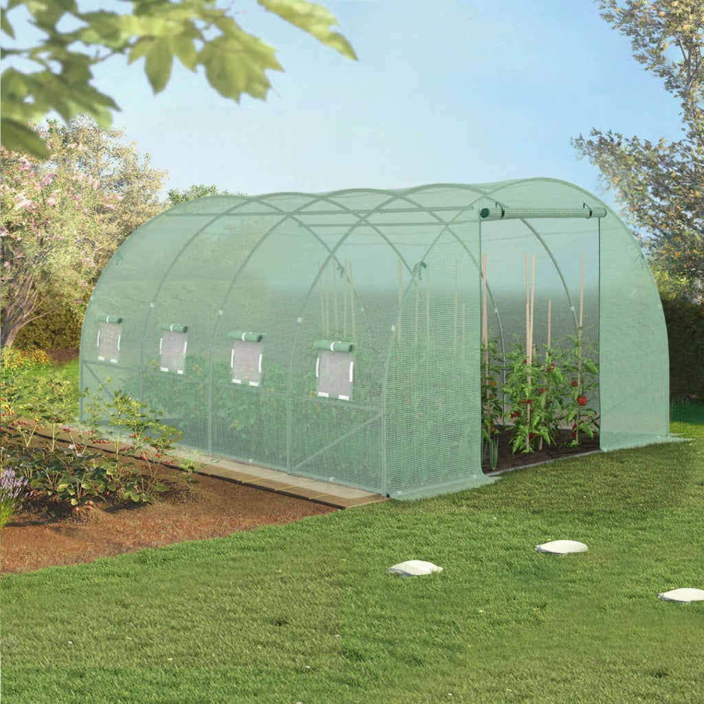 IDMarket - Telone di ricambio per serra da giardino a tunnel da 12 m², 4 x 3 x 2 m, anti-UV, con porta e finestre, modello ZEBRA verde