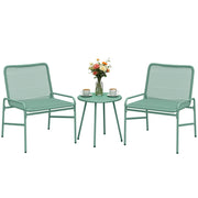 Set Giardino 3 Pezzi in Resina Intrecciata e Acciaio ¨C zephmum ¨C Verde, Tavolo Rotondo con 2 Sedie, 58x67x75cm