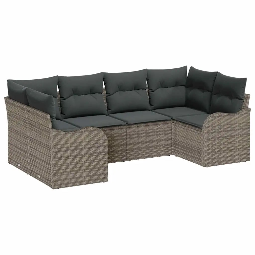 Set Divano da Giardino con cuscino 6 pcs Grigio Poly Rattan