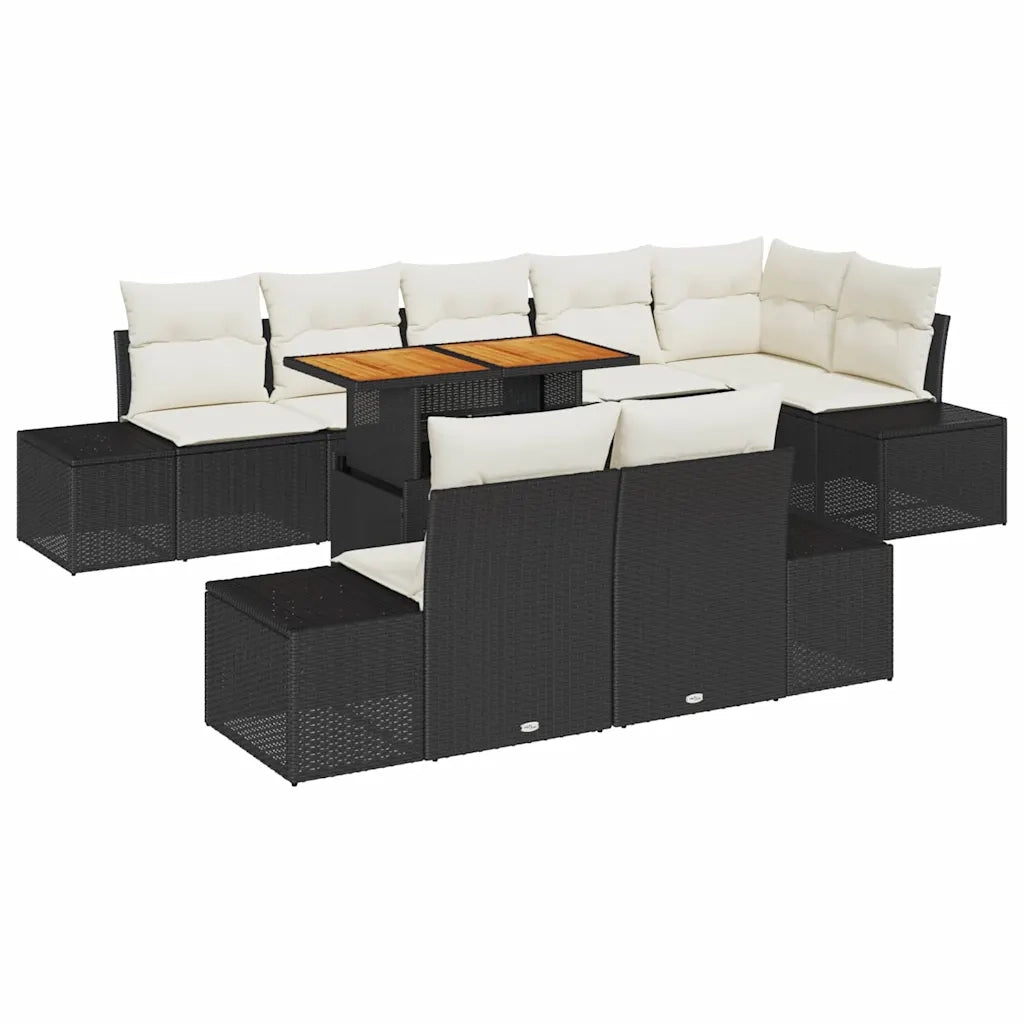 Set Divano da Giardino con archiviazione 9 pcs Nero Poly Rattan