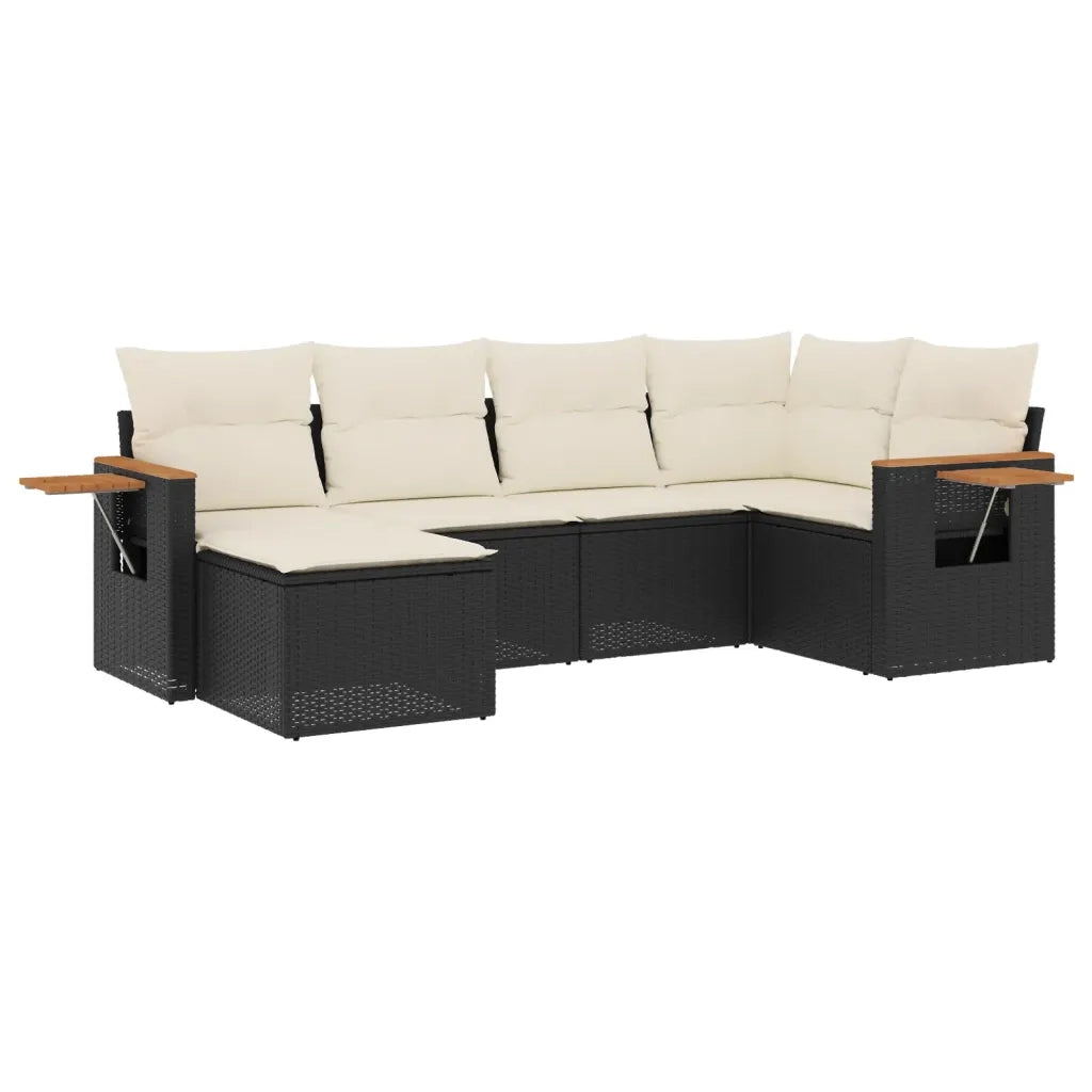 Set Divano da Giardino 6 pz con Cuscini Nero in Polyrattan 3259417