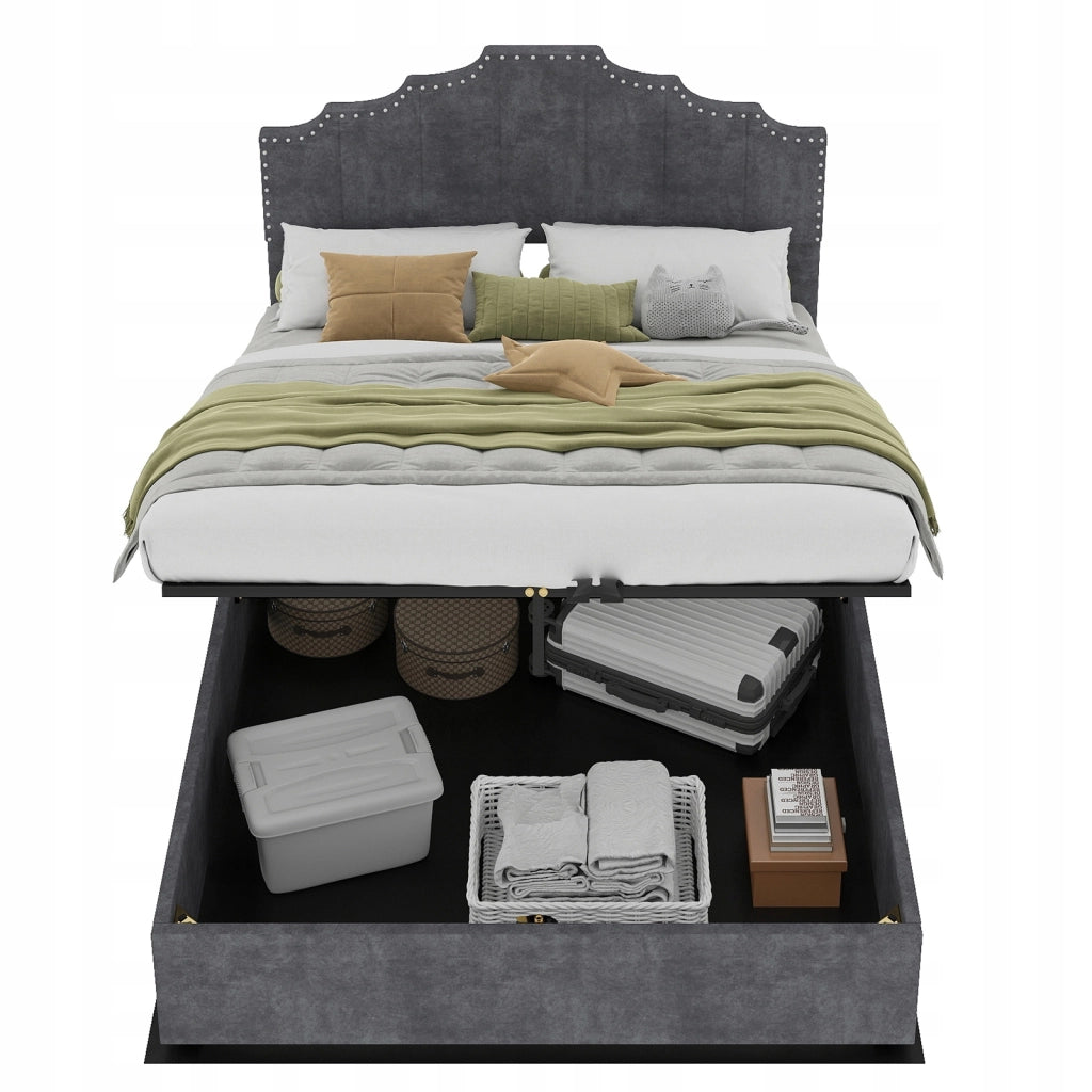 Letto imbottito 140x200 grigio - Xylo - con struttura sollevabile