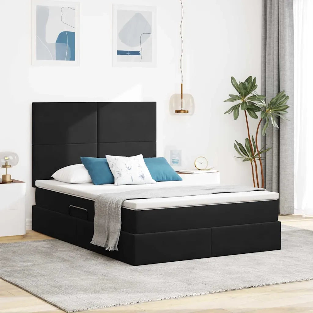 Letto con contenitore e LED con led Nero 140 x 190 cm Velluto 3372605