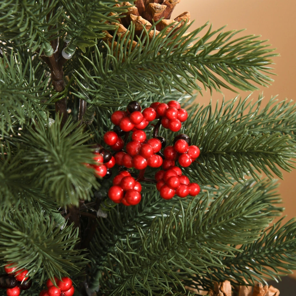 Albero di Natale artificiale in abete da 50 cm con 55 rami, 4 bacche rosse e 4 pigne, base stabile in PE e cemento, ?28 x 50 cm