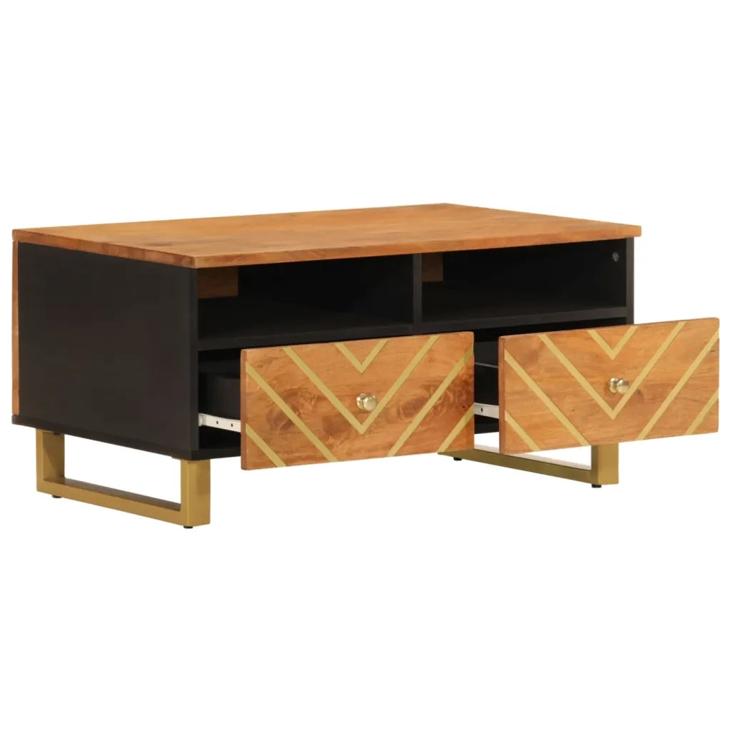 Tavolino da Salotto-Tavolino da soggiorno-Tavolo Marrone e Nero 80x54x40 cm Legno di Mango