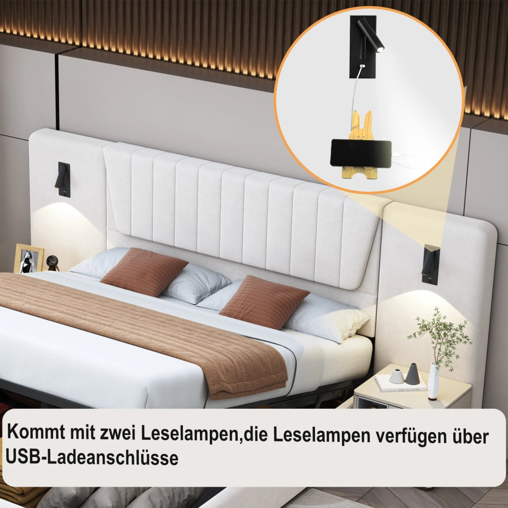letto imbottito velluto beige 180 x 200 cm