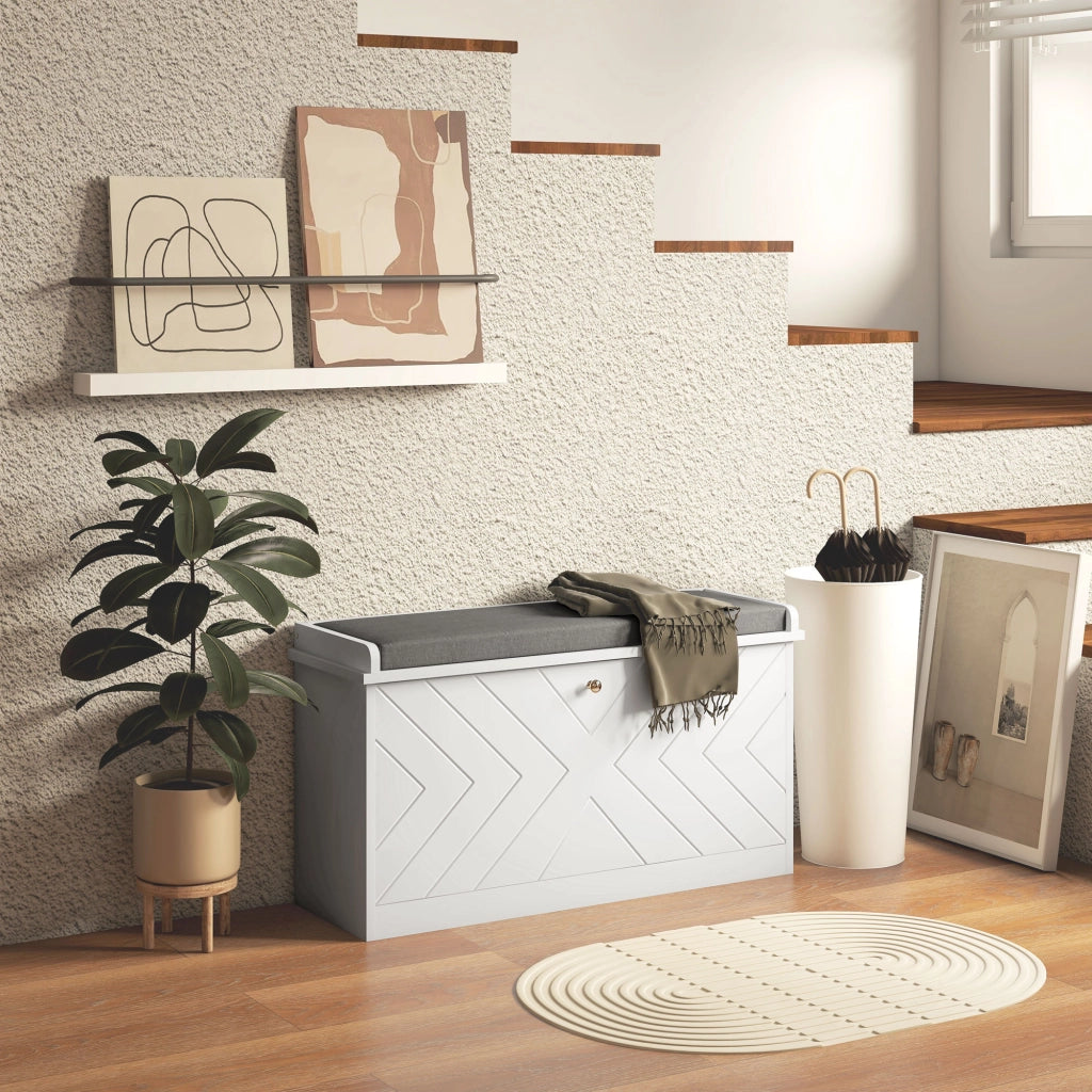 Scarpiera con Panca e Cuscino per 8 Paia di Scarpe ¨C Minimal ¨C Bianco 80x26x48 cm
