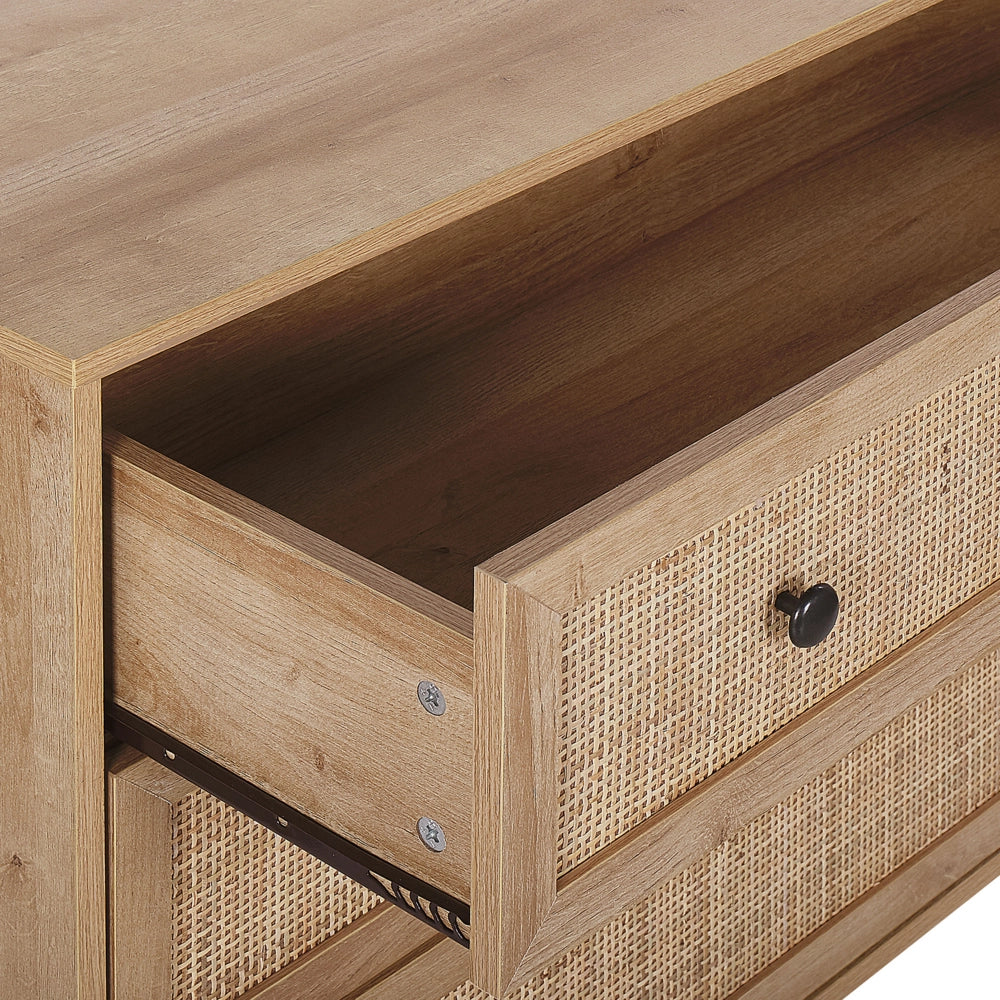 Credenza Moderna a 3 Cassetti con Fronte in Vimini 90 x 79 cm legno Chiaro