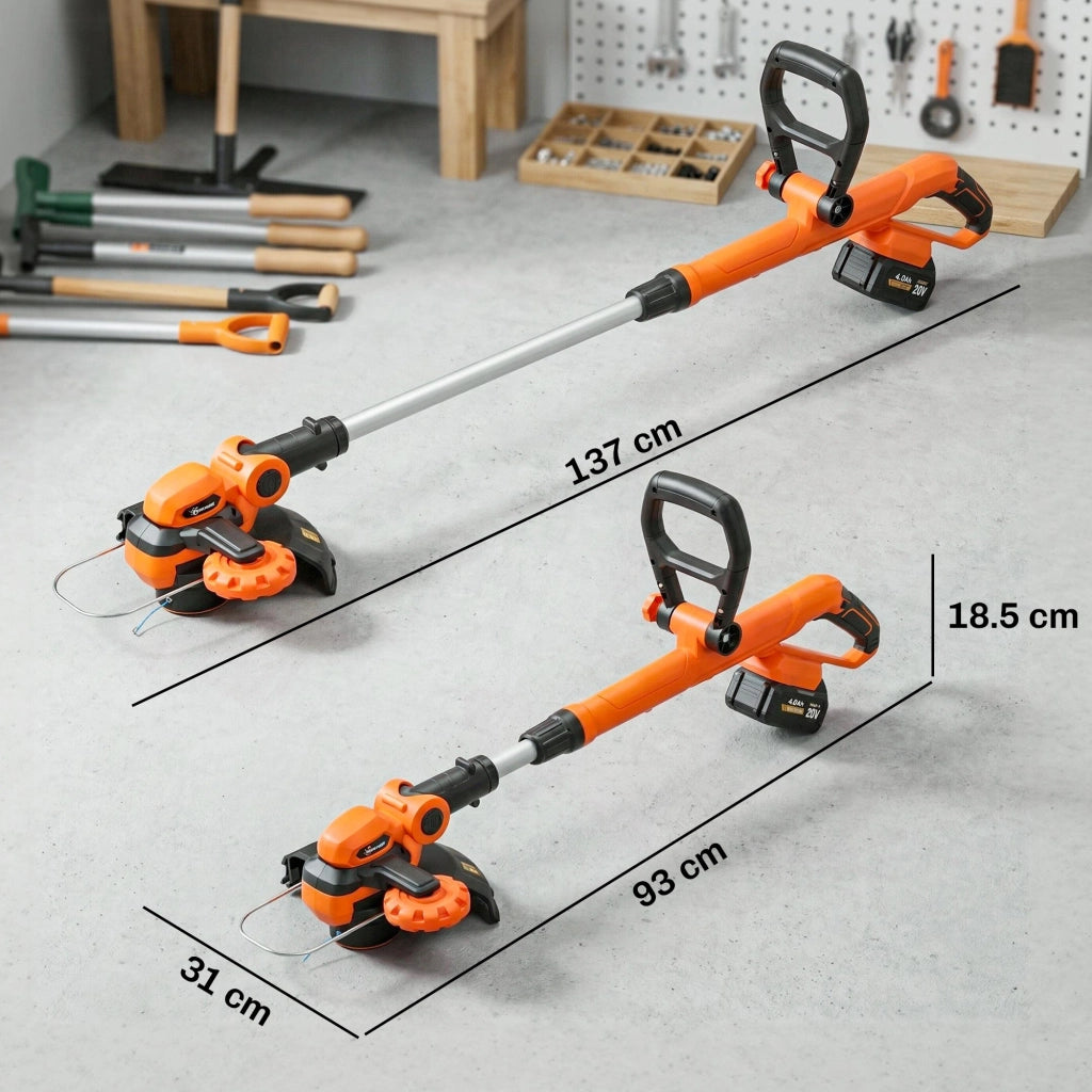 Decespugliatore Tagliabordi 2 in 1 a Batteria 18V ¨C Minimal ¨C 25cm Taglio, 2 Batterie 4Ah, Palo Telescopico