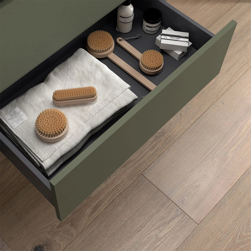 Mobile bagno sospeso 80 cm verde satinato con top per lavabo da appoggio Gaya