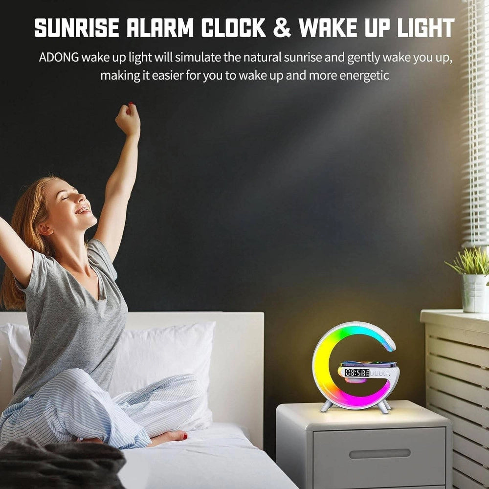 Trade Shop - Lampada A Forma Di G Multicolor Con Cassa Speacker E Caricabatteria Ad Induzione -
