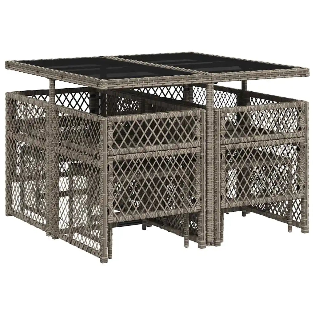 Set da Pranzo da Giardino 9 pz con Cuscini in Polyrattan Grigio