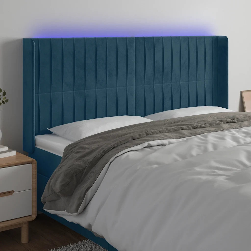 Testiera | Testata a LED Blu Scuro 203x16x118/128 cm in Velluto