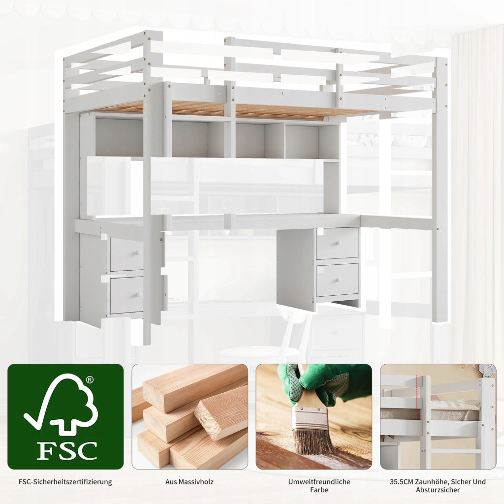 Letto a castello 90x200 bianco con scrivania - Xylo