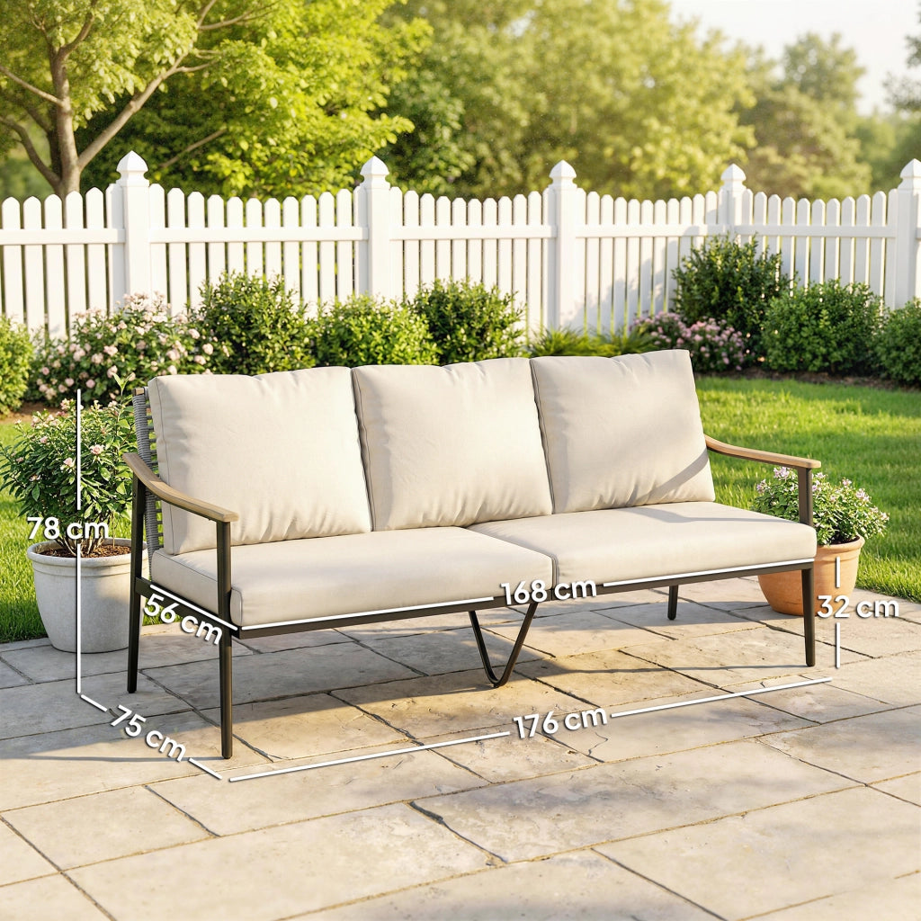 Divano da Esterno 3 Posti in Rattan ¨C zephmum ¨C Schienale, Effetto Legno, Cachi