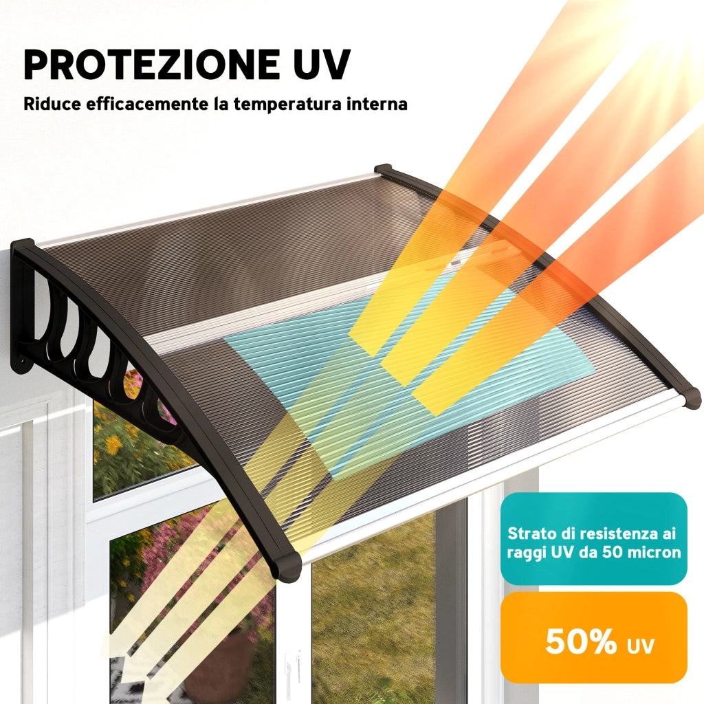Tettoia Pensilina Policarbonato ¨C Xylo ¨C Marrone 103x96.5x27cm Esterno Porte Finestre