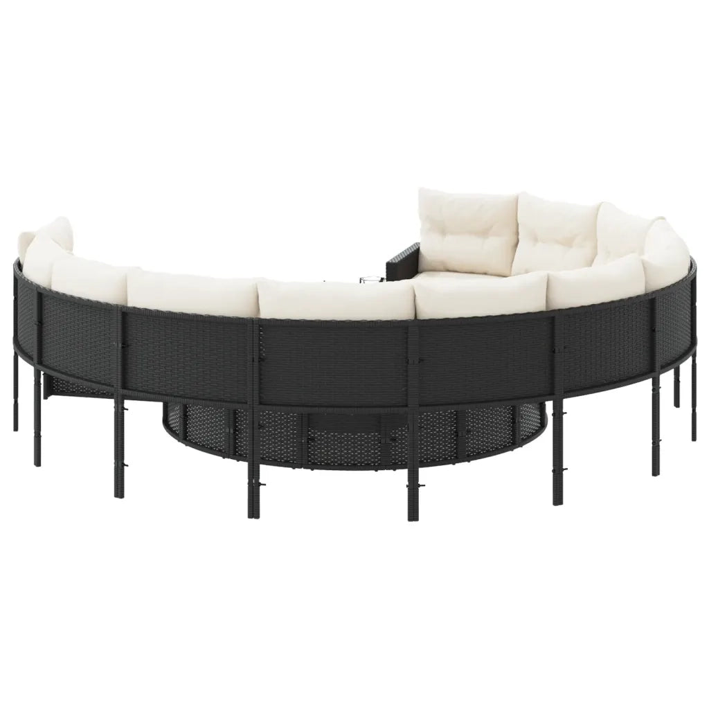 Divano Giardino con Tavolo e Cuscini Circolare Nero Polyrattan 3318535