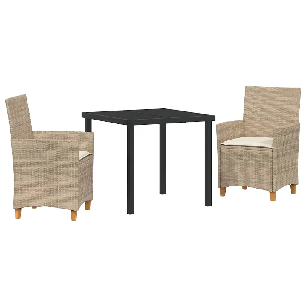 Set da Pranzo per Giardino 3 pcs Beige polyrattan