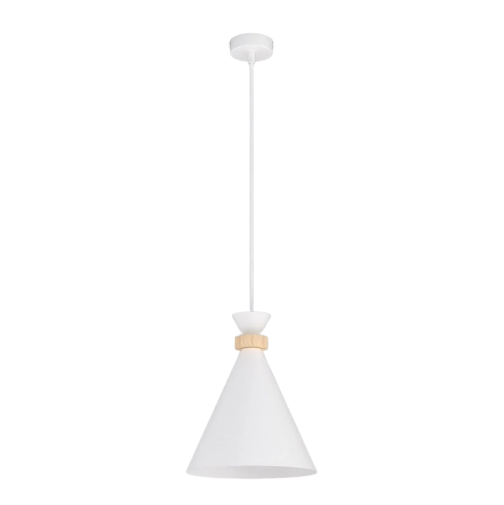 Lampada a sospensione ZERO bianca con legno 1xE27 Emibig
