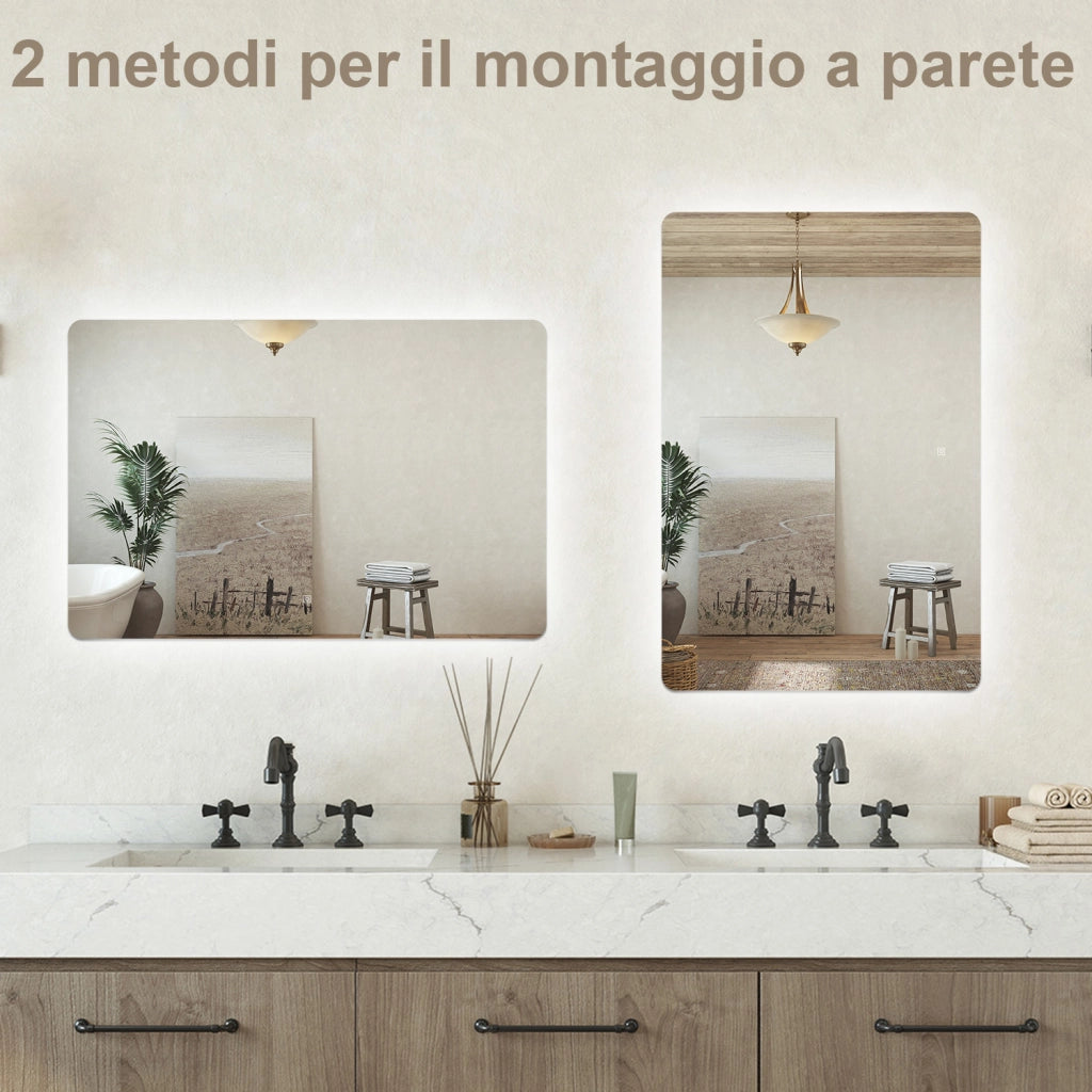 Specchio bagno Rettangolare 120x80cm Retroilluminato Con Led, Design Moderno