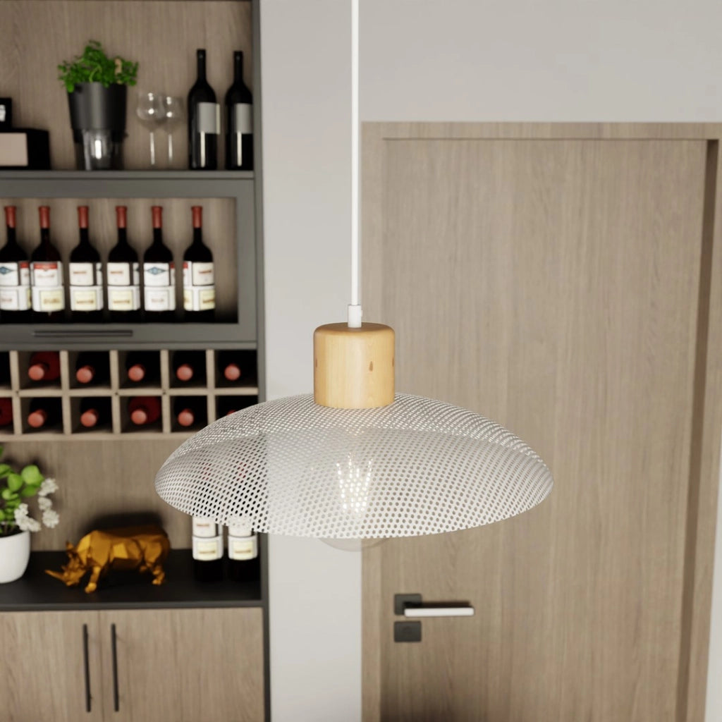 Lampada a sospensione scandi bianca legno KOBE E27 Emibig