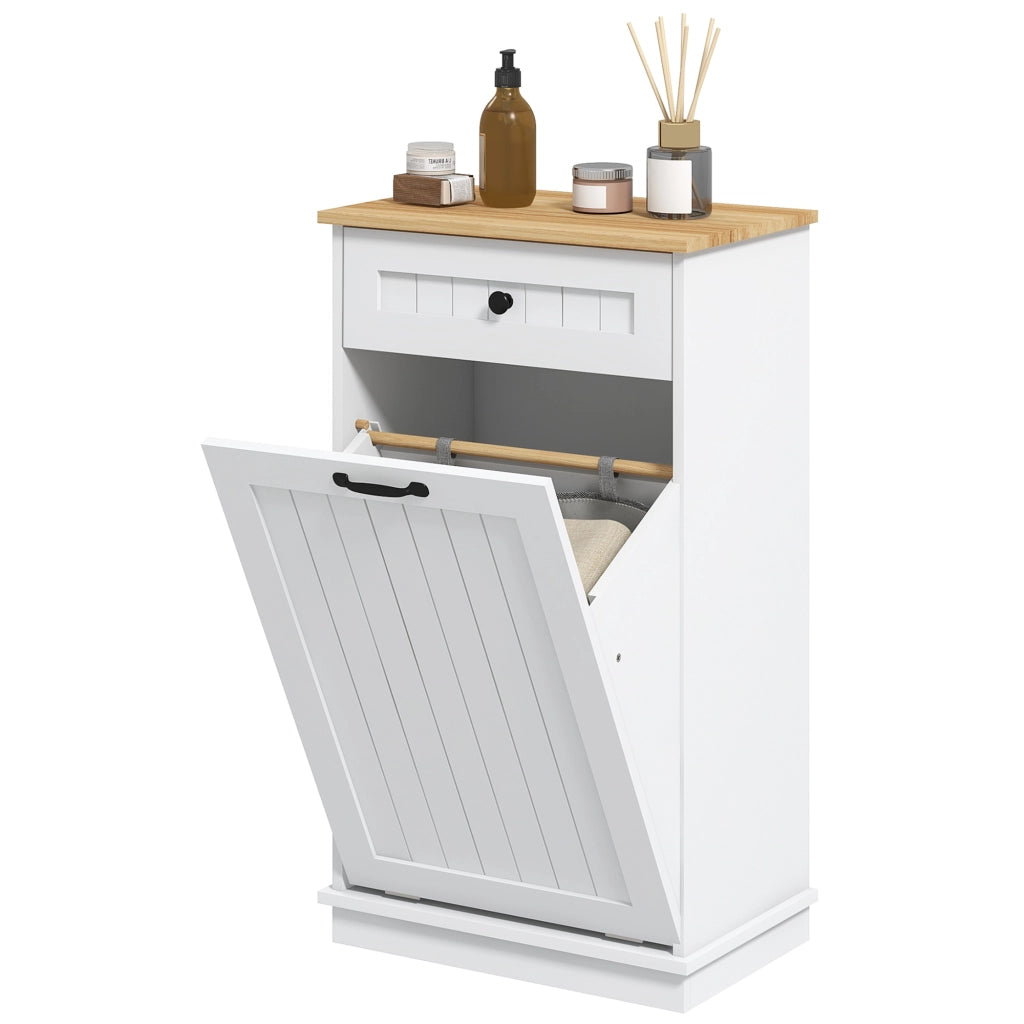 Mobiletto Bagno con Cesto e Cassetto ¨C Zephmum ¨C Bianco Legno