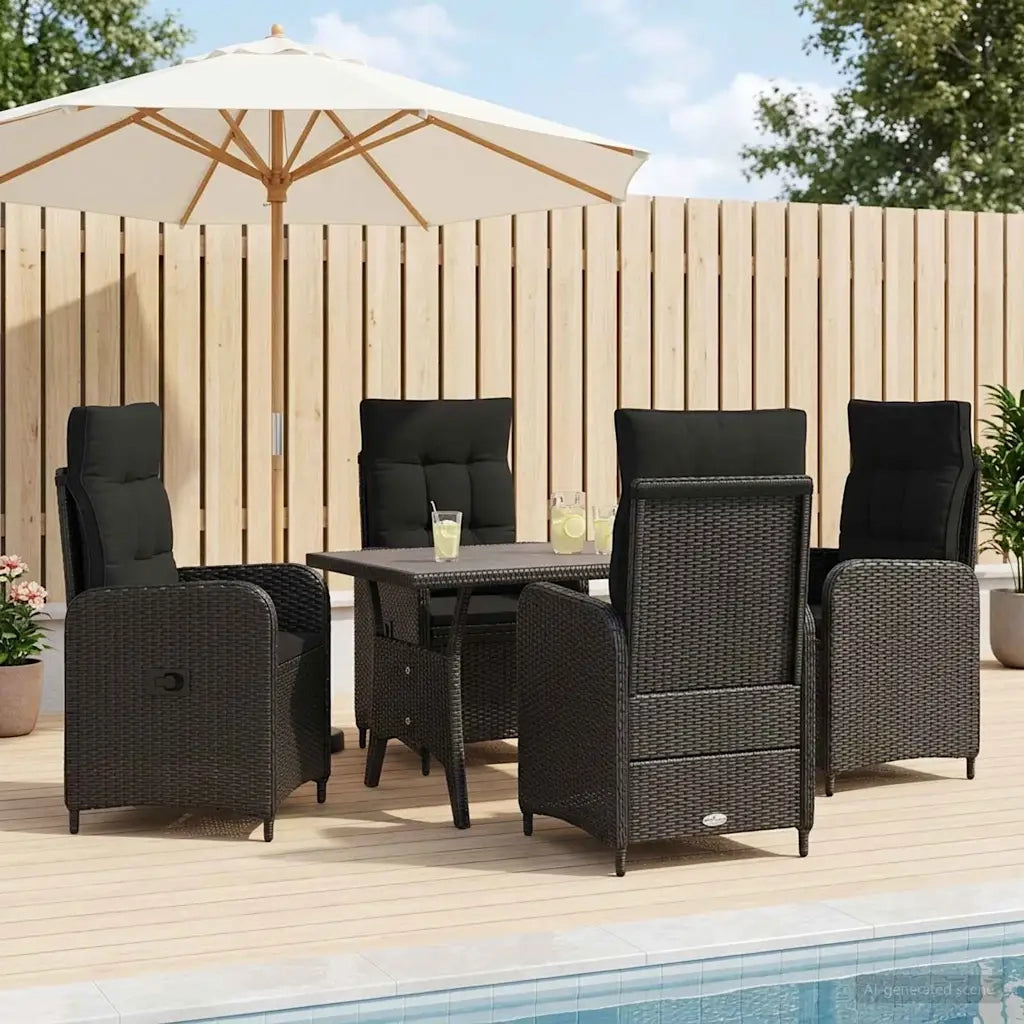 Set da pranzo per esterni 5 pcs Nero polyrattan 3422257