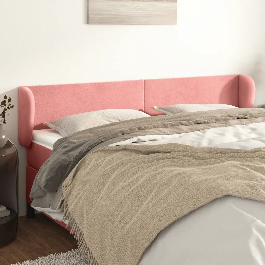 Testiera | Testata ad Orecchio Rosa 163x23x78/88 cm in Velluto