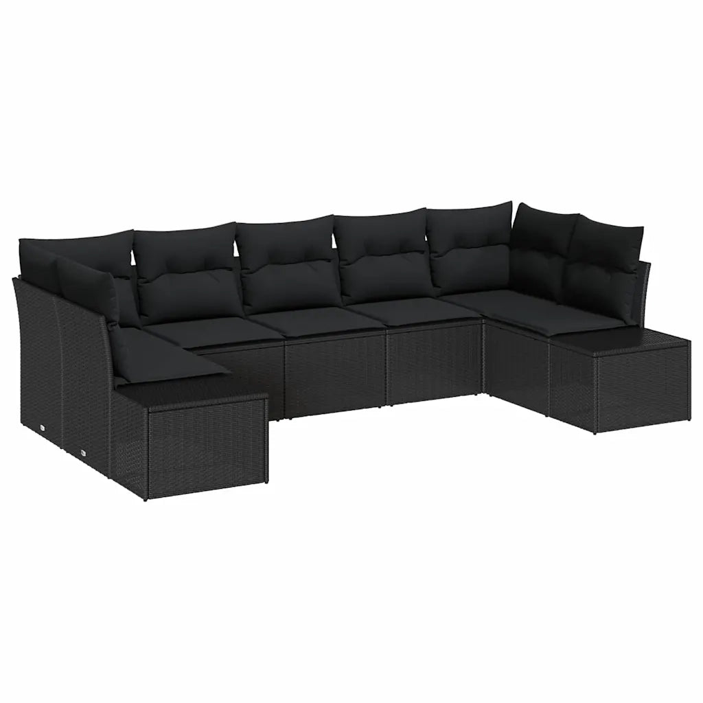 Set Divano da Giardino con cuscino 7 pcs Nero polyrattan 3347213