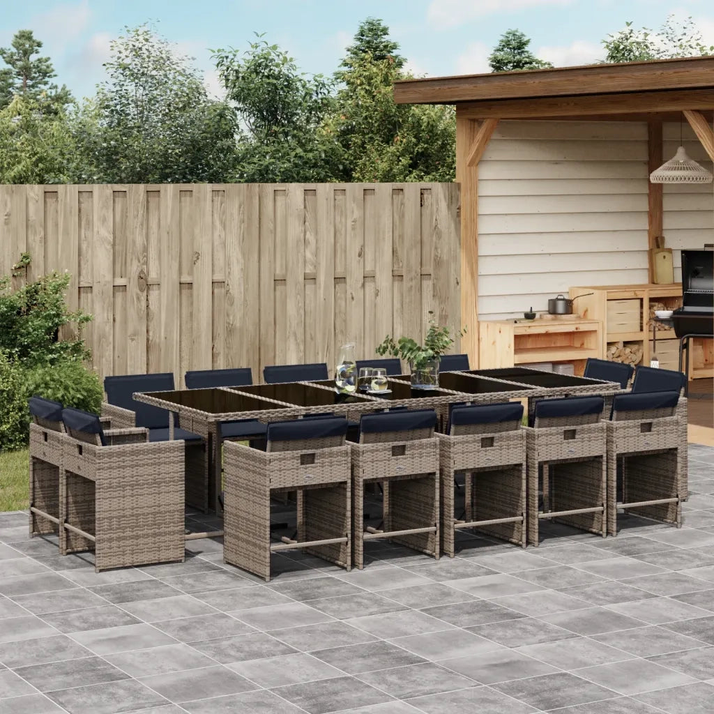 Set da pranzo da giardino da 15 pz con Cuscini in Polyrattan Grigio 3278004