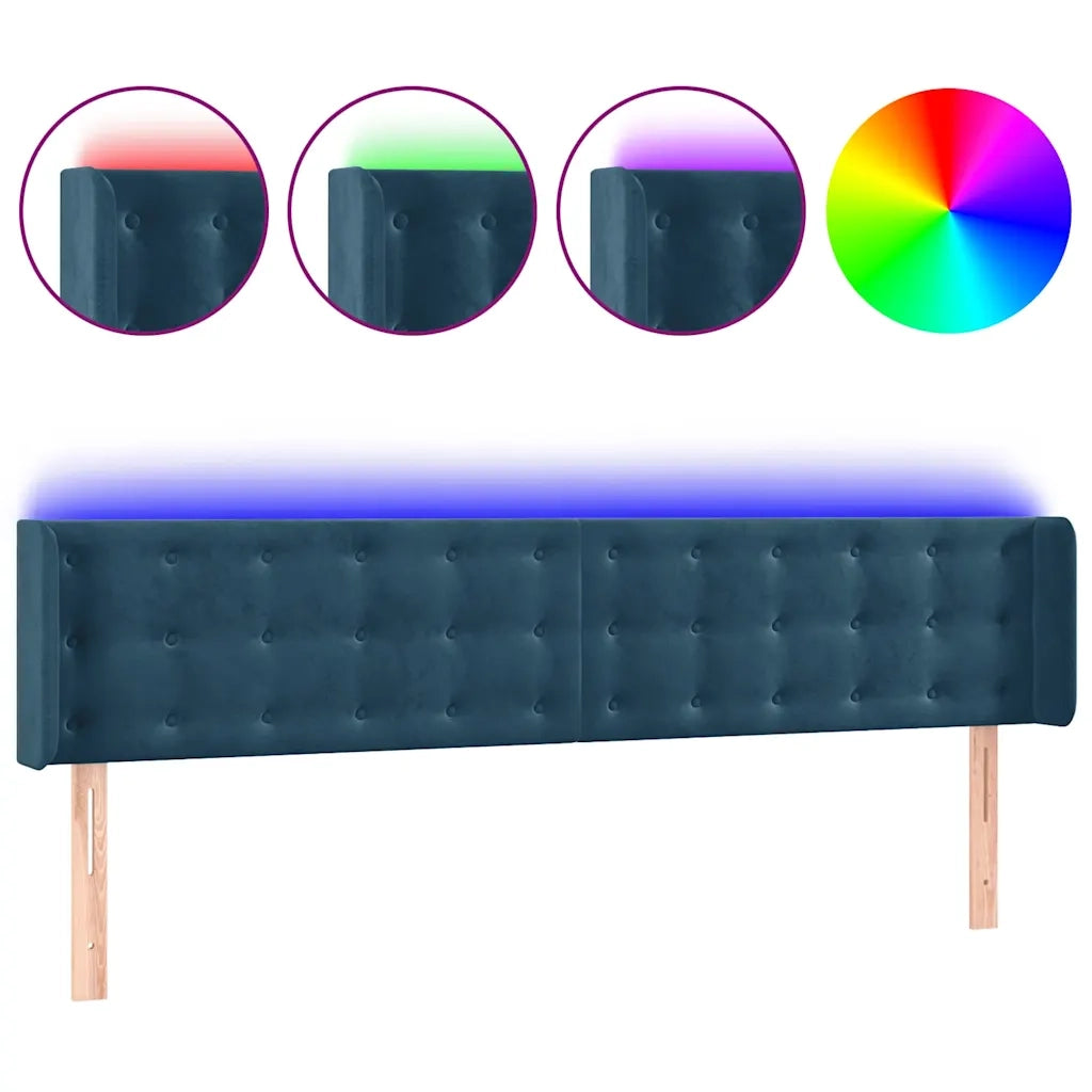 Testiera a LED Blu Scuro 183x16x78/88 cm in Velluto 3123734