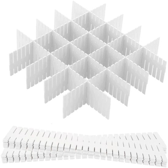12 pacchi di distributore di carico regolabile, organizzatore di plastica, distributore di carico DIY per intimo, calze, cosmetici, camera da letto, ufficio, 32,4 x 7 cm, bianco