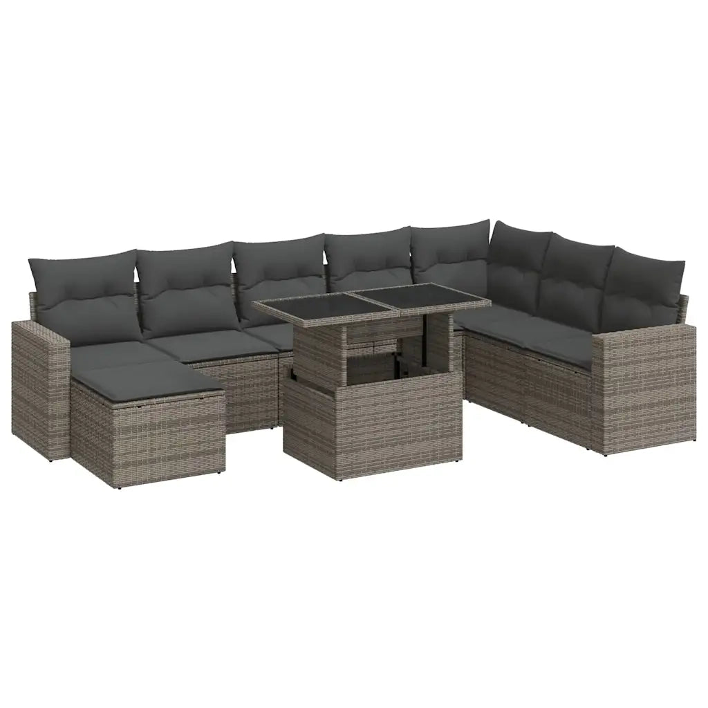 Set Divano da Giardino 9 pz con Cuscini Grigio in Polyrattan 3326371