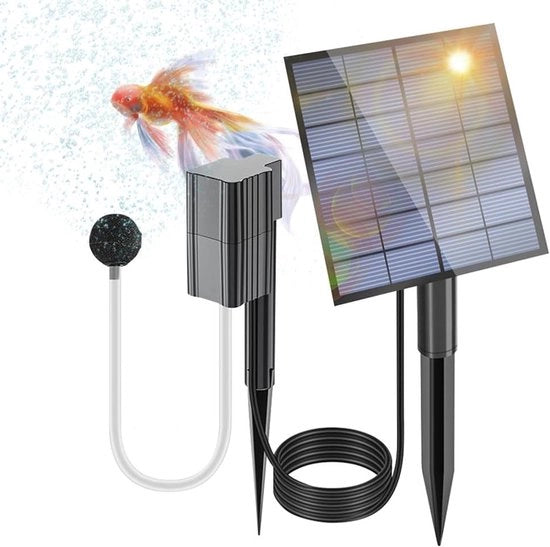 Pompa per acquario solare - Pompabubbler per vasca - Aria per laghetto - Pannello solare regolabile - Tubo da 3 Metri - Nero