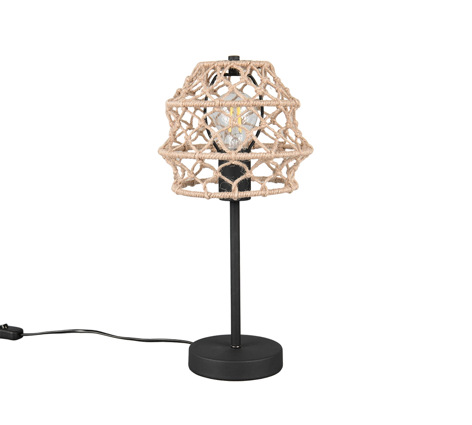 Lampada da tavolo, canapa e metallo, naturale e nero, H 42 cm, Hive